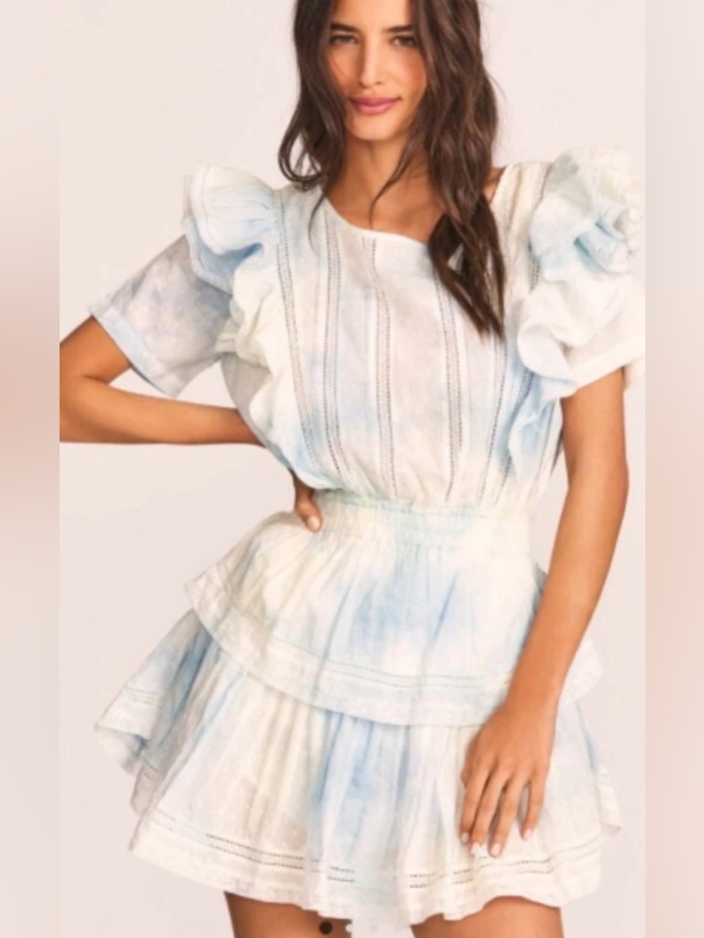 LoveShackFancy Natasha Heritage Mini Dress Lily Pond Hand Dyed Cotton Lace